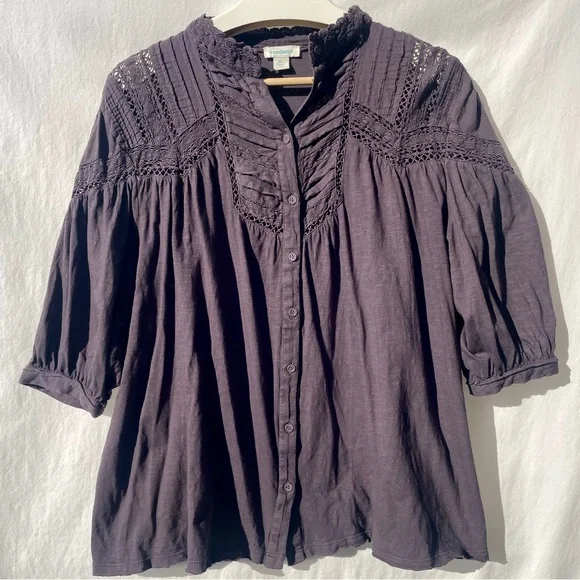Sundance Brown/Violet Button-Up Blouse - Picture 3 of 8